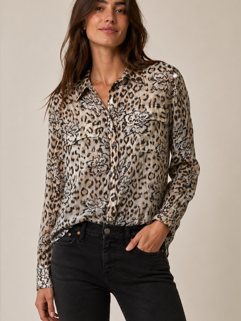 Equipment Femme Silk Button-down Blouse Cheetah Animal Print Small